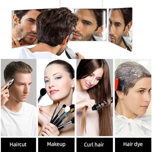 LED 3 Way Mirror to See Back of Head 360 Mirror for Women for Braiding Hair Telescoping Hooks Anti-Fog HD Glass Three Way for Self Hair Cutting Makeup Trifold - Image 6