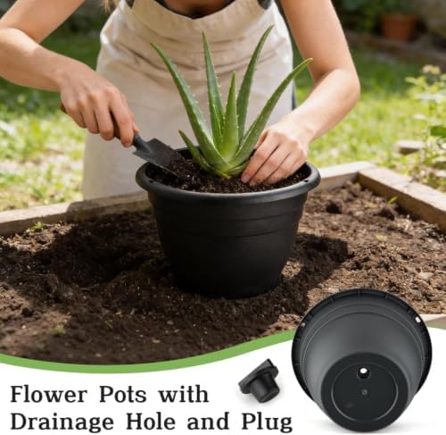 RooTrimmer 15 Pack 11 Inch Plant Pots with Drainage Holes,Black Plastic Flower Pots with Hanging Holes,Durable Planters for Indoor & Outdoor Plants,Nursery Pots - Image 5