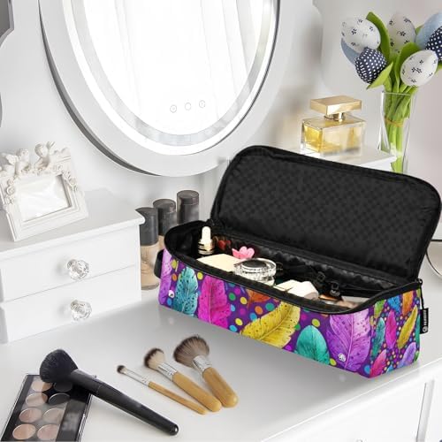 Hair Tools Travel Bag with Heat Resistant Mat 2-in-1 Hot Tools Travel Bag Organizer Flat Curling Iron Travel Case for Straightener Colorful Feathers and Polka Dots - Image 7