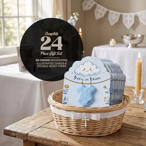 24 Blue 3D Onesie-Shaped Gift Wrap Tags with Wildflower Seeds - Image 2