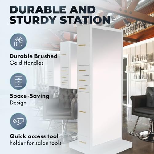 Buy-Rite Modena Double-Sided Salon Styling Station Gloss White - Image 4