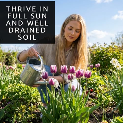 Purple and White Tulip Bulbs for Planting - Purple Flaming Flag Tulips, Perennial Blooms for Landscape Garden or Container Growing (10 Bulbs) - Image 5