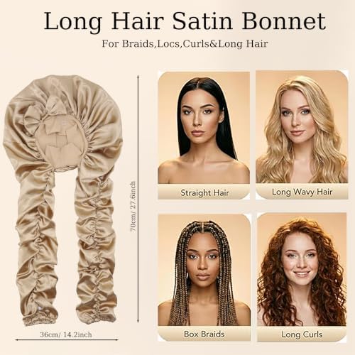 Long Satin Bonnet for Braids Silky Hair Bonnets for Sleeping Women - Image 2