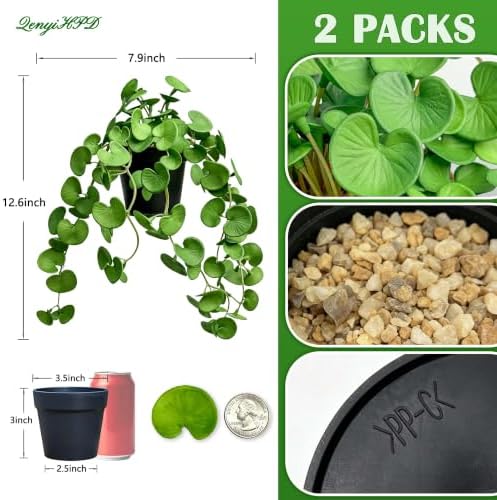 Artificial Hanging Coin Leaf Potted Vine, 2 Pack for Shelf Decor - Image 2