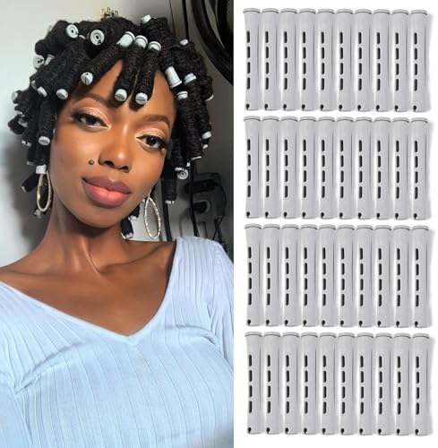 Perm Rods Set for Short Natural Hair 40pcs Gray Plastic Cold Wave Rods Hair Curling Rollers with Steel Pintail Comb Rat Tail DIY Hairdressing Tools（40pcs Gray） by YOROSTAR