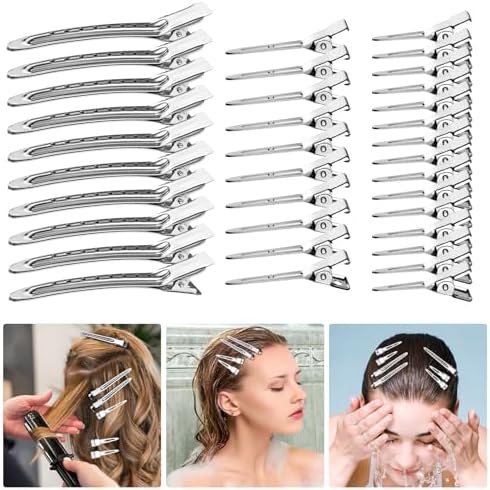 Metal Alligator Hair Clips for Women，Duck Billed Hair Pins 52pcs, Silver Professional Styling Hair Clips for Long Hair Cutting & Needle Rolling& Give Gift- Viywicz by Unknown