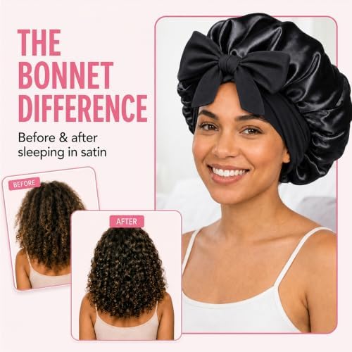 Silk Satin Hair Bonnet for Sleeping Women with Adjustable Tie - Image 3