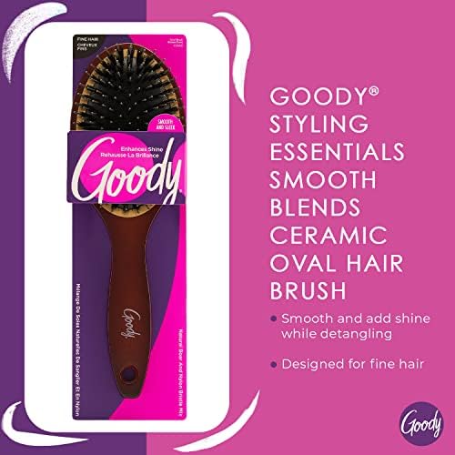 Goody Ceramic Hair Brush, Oval Cushion - Natural Boar and Nylon Bristle Mix to Enhance Shine & Smooth Hair, Fights Frizz and Static - Premium Wood Design is Pain-Free for All Hair Types - Image 2