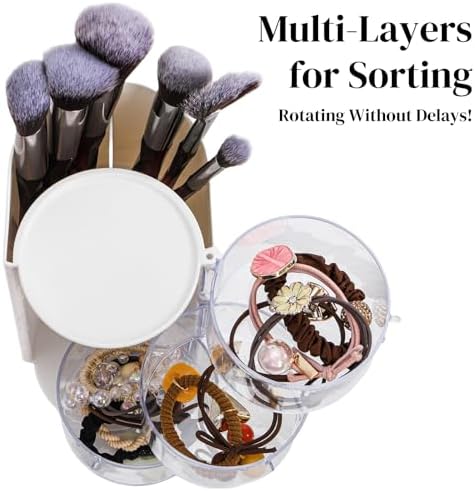 Eorbow 2 Pack Hair Accessories Organizer, 3-layer Rotatable Hair Tie Holder, Clear Acrylic Hair Brush Storage Box for Girls, Bathroom Makeup Container Case for Headband Bow Clip Cotton Swab - Image 3
