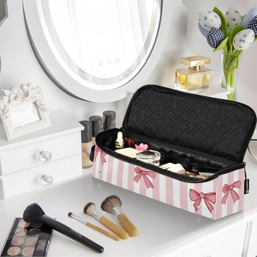 Hair Tools Travel Bag with Heat Resistant Mat Detachable 2-in-1 Curling Iron Travel Case Hot Tools Organizer for Straightener Flat Iron Pink White Stripes Bows - Image 7