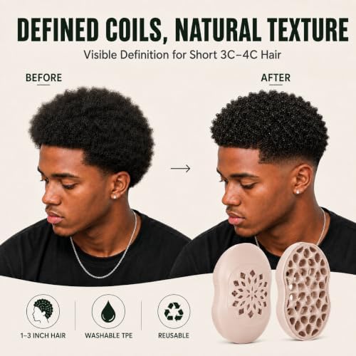 Curl Defining Brush for 3C-4C Hair, Washable TPE Hair Sponge Alternative for Natural Coils, Finger Coil Styling Tool for Men and Women, Reusable Curl Creator(1, khaki) - Image 7