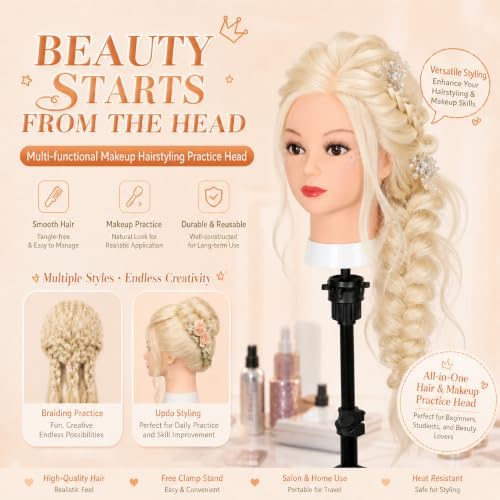 Opini Mannequin Head with 80% Real Human Hair Doll Head for Hairdresser - Image 5