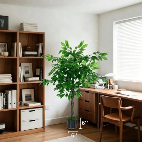 Artificial Ficus Tree 4FT - Faux Indoor Tree with Black Pot for Living Room - Image 2