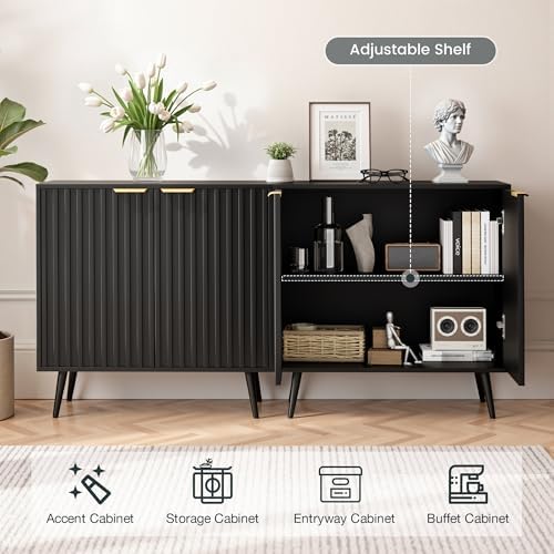 Vrullu Modern Storage Cabinet, Black Sideboard and Buffet Storage, Wood Accent Cabinet for Living Room, Hallway, Entryway, Dining Room (3, Black+Gold) - Image 7