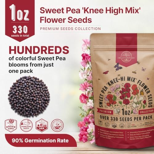 Sweet Pea Knee High Mix Seeds 1oz Over 330 Non-GMO Heirloom Seeds for Planting Flowers in Individual Packet, Home Indoor & Outdoor Gardening - Image 3