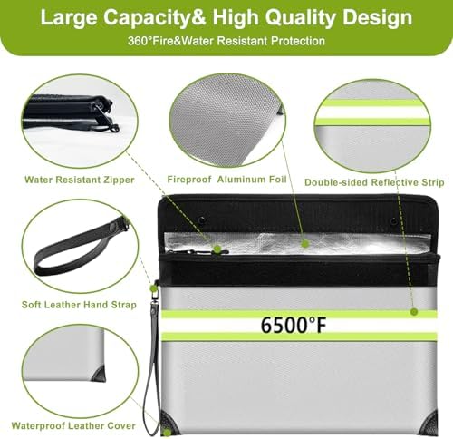 Fireproof Money Bag,6500°F Fireproof Waterproof Zipper/Reflective Strip,10 Layers of Heat Insulated Materials,Fireproof Document Bag with Handle for Cash/Important Documents/Valuables - Image 4