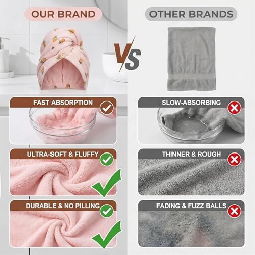 4 Pcs Microfiber Hair Towel Wrap Turban with Bloom for Home Gym Travel - Image 2