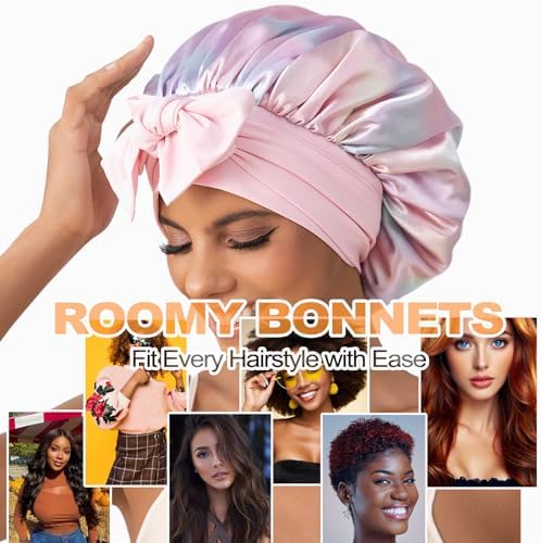 GDTOGRT Satin Silk Bonnet for Sleeping Women - Double Layer Sleep Hair Bonnets Caps for Curly Braid Hair with Tie Band - Image 2