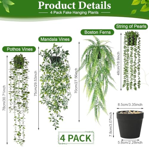 4Pcs Fake Hanging Plants Potted Artificial Plants Hanging Greenery Ivy Vine - Image 4