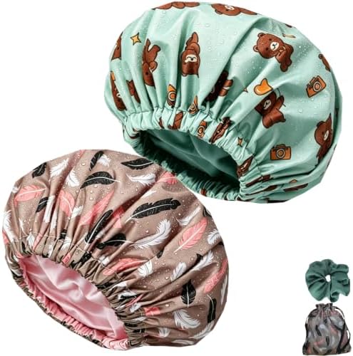 Genergy 2Pcs Satin Lined Large Shower Cap for Women Set with Bag & Scrunchy by Unknown