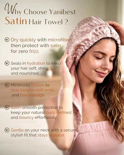 YANIBEST Satin Microfiber Hair Towel Wrap, Fast Drying Turban for Women - Image 5