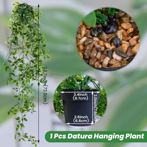 LOYWREE 2 Pack Artificial Hanging Mandala Plant with Pot Faux Plants Indoor Fake Small Potted Plant 28.7-in Long Faux Vine Shelf Decor Ideal for Indoor Outdoor Home Office Decoration (Black Pot) - Image 2