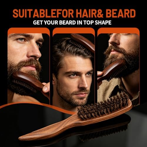 Men's Beard Brush, Walnut Wooden Handle, for Thick & Thin Hair, Slick Back - Image 2