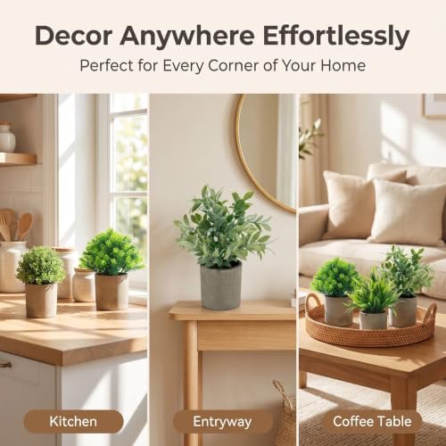 Artificial Potted Plants Set of 5, Realistic Faux Greenery in Cement Pots for Home Office Desk Bookshelf Decor, Small Fake Plants for Indoor Tabletop Decoration - Image 7