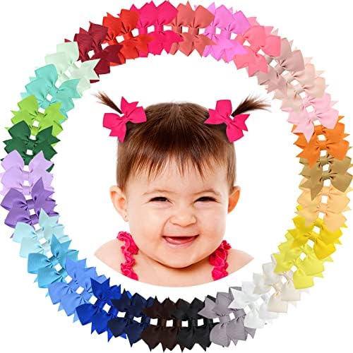 ALinmo Baby Hair Clips 60PCS - 2" Fully Lined Tiny Hair Bows Alligator Clips for Infants and Toddlers in Pairs by ALINMO