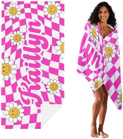JML Personalized Beach Towel with Name, Custom Flower Beach Towel, Customized Microfiber Pool Towel, Quick Dry & Absorbent Swim Towel for Adult,Anniversary, Birthday, Summer Holiday,Vacation - Image 2