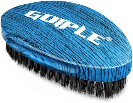 360 Curved Wave Brush For Men & Beard - Medium Hard Palm Wave Hair Brushes Wave Styler Great for Wolfing - Made with Beech Mix Boar & Nylon Bristle Brush for Barbers & Daily Use Black Hair (Blue) by Goiple