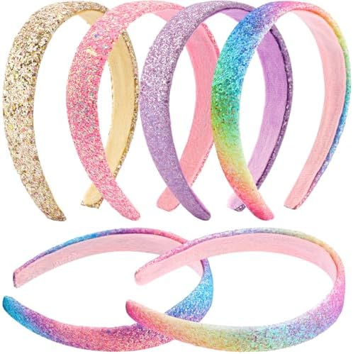 Headbands for girls Women 6Pcs Glitter Rainbow Headband Women Girls Sparkly Headband Gold Pink White Purple Hairband for Girls Hair Accessories for Party Holiday Back to School by Unknown