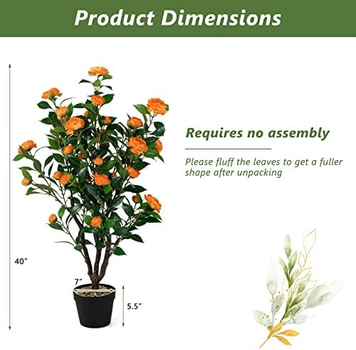 Goplus 40” Artificial Camellia Tree, Flower Plants Artificial Tree - Image 7