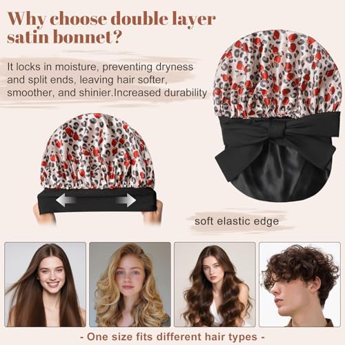CHLINS Double Layer Satin Bonnet for Sleeping, Hair Bonnet for Curly Hair - Image 3