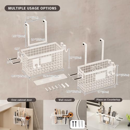 Magheo Hair Dryer Holder Cabinet Door 3-in-1 Adhesive Hair Tool Organizer Wall Mounted Adjustable Height Blow Dryer Holder Under Sink Bathroom Hair Appliance Organizer and Storage Countertop(White) - Image 5