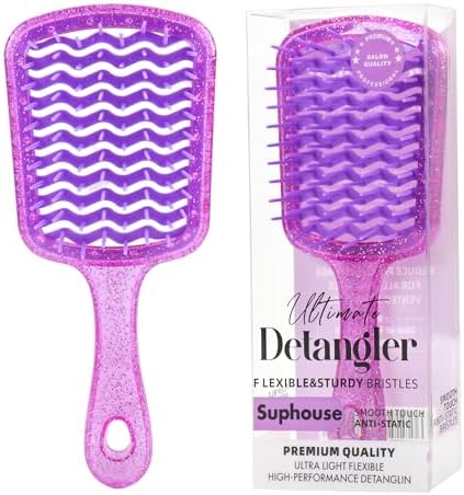 Detangling Hair Brush for All Wet or Dry Hair Types, Pain-Free Brushing Durable, DuoFlex Anti-Static Bristles, Lightweight Handle, Vented Wave UltraFlex Hair Brush(Rose Quartz Purple) by SUPHOUSE