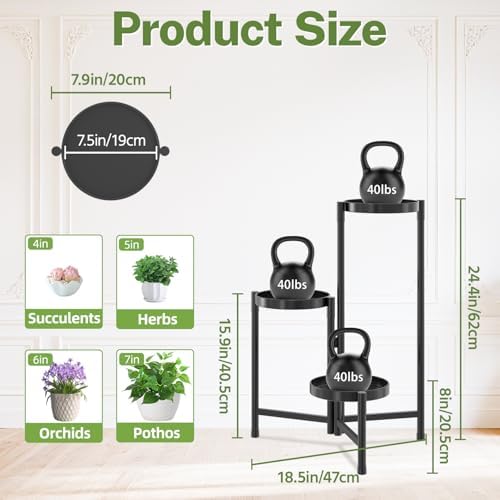 iDavosic.ly Plant Stand Indoor Outdoor, 3 Tier Metal Corner Shelf, Black - Image 3