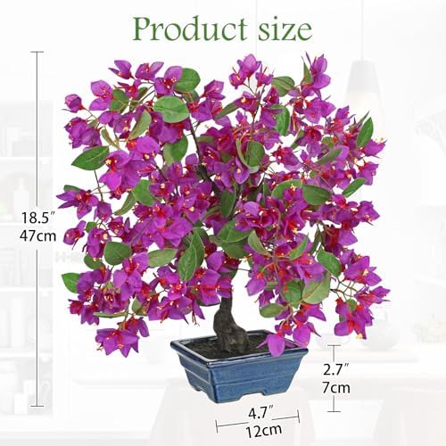 Briful Artificial Bougainvillea Tree in Blue Pot 18.5" Tall Faux Bougainvillea Floral Tree Tropical Silk Fake Bougainvillea Plant for Home Office Living Room Table Décor(Purple) - Image 2