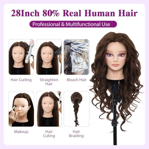 28" Mannequin Head with 80% Human Hair for Hair Styling Makeup Practice#4 - Image 2