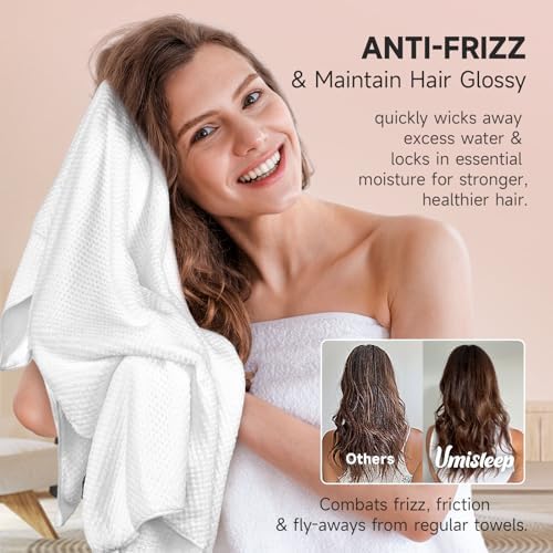 Umisleep Extra Large Microfiber Hair Towel, Ultra Absorbent, White - Image 4