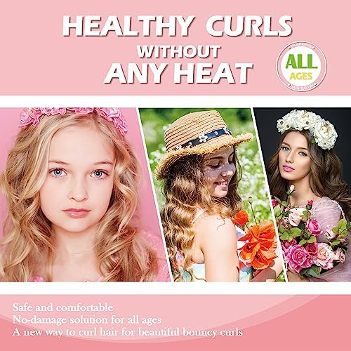 Heatless Curls Overnight Headband, 70'' No Heat Hair Curlers for Medium Long Hair, Champagne Pink - Image 4