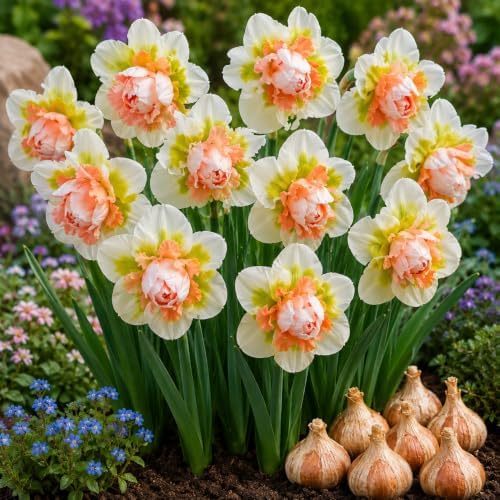 5 Replete Daffodil Bulbs | Double White & Peach Pink Ruffled Narcissus by CZGrain