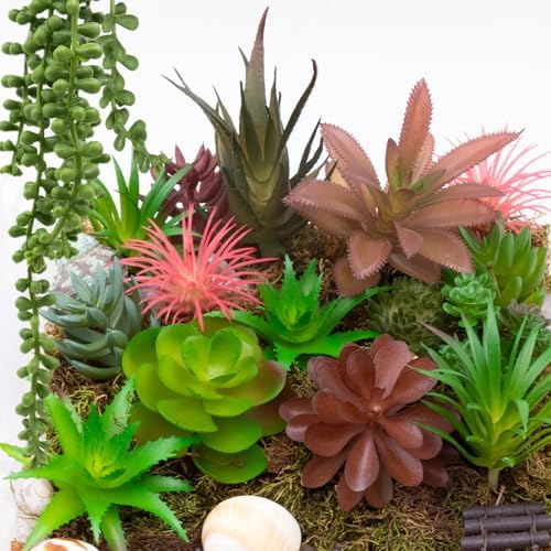 16 Pcs Artificial Succulents Plants Faux Plastic Succulents Assortment in Green & Colorful Tones for DIY Crafts, Floral Walls, Home, Garden, Office Decor, Party & Cake Decorations by Niuohoy