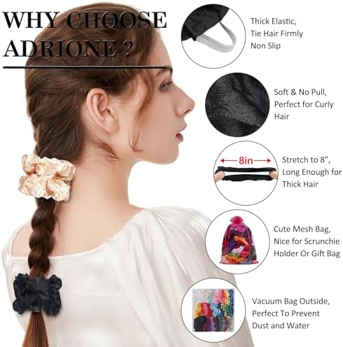 ADRIONE Satin Scrunchies for Women & Girls - 60 Pack Silk Scrunchies for Curly Hair - Image 2