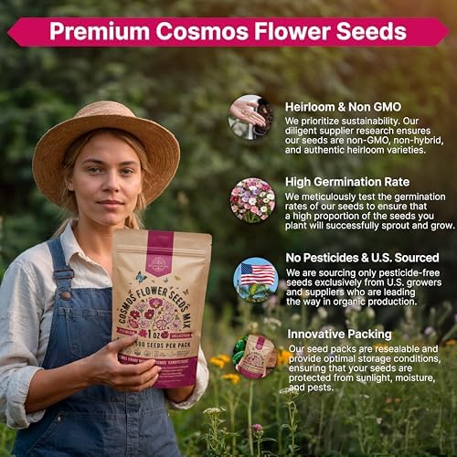 Cosmos Flower Seeds Pack 1 oz - 4,500 Non-GMO Heirloom Annual Seeds for Planting Indoor & Outdoor Gardening, Flower Seed for Garden in Resealable Packet, Floral Mix for Pollinators Perennial Mix - Image 6