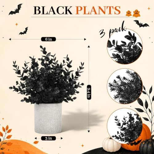 Der Rose 3 Pack Black Eucalyptus Fake Plantsfor Halloween Bathroom Decor - Image 3