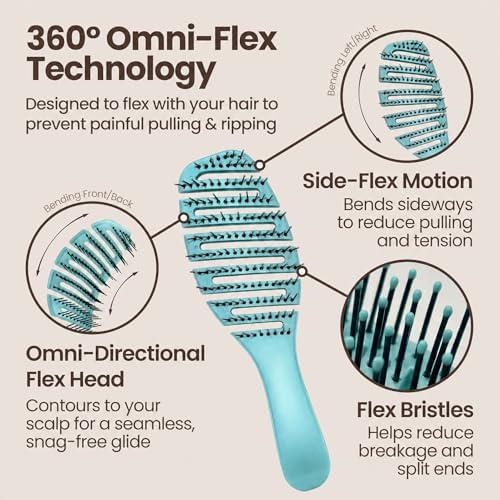 Earth & I Pain-Free Flex Detangler: Wet/Dry Curly Hair Brush, Teal Blue - Image 2