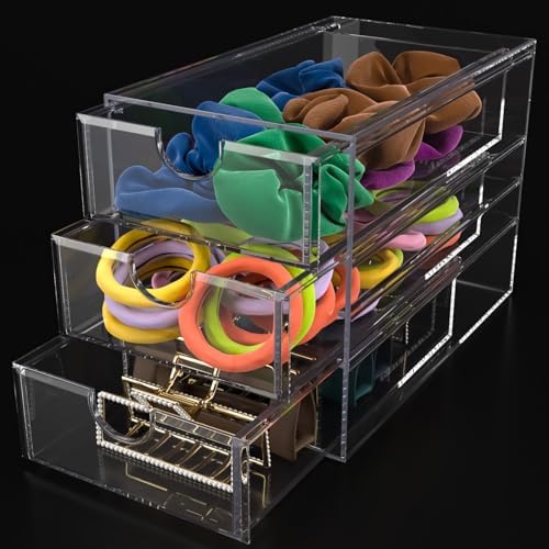Clear Hair Accessory Organizer Box with 3 Drawers for Bathroom Vanity by Noverlife
