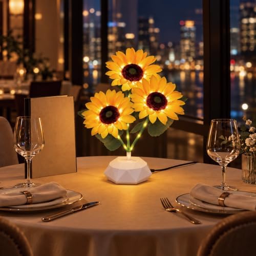 Three Headed Sunflower Tree Lamp,Tabletop Bonsai Sunflower Light - Image 6