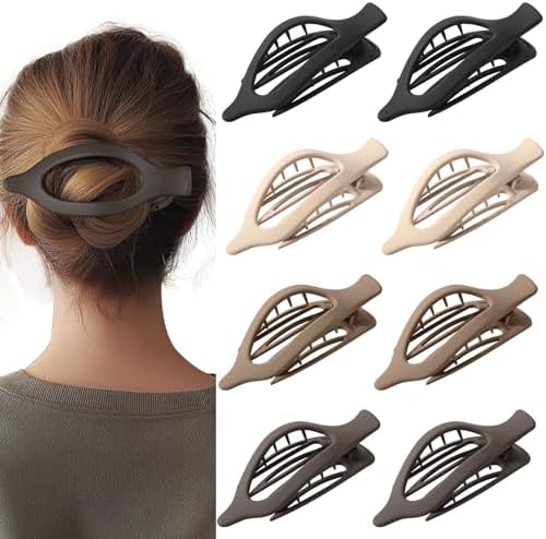 8 Pack French Flat Hair Clips for Women– Large Matte No-Slip Claw Barrettes in Black, Beige, Light Brown & Dark Brown,Strong Hold for Thick & Thin Hair by CentStar